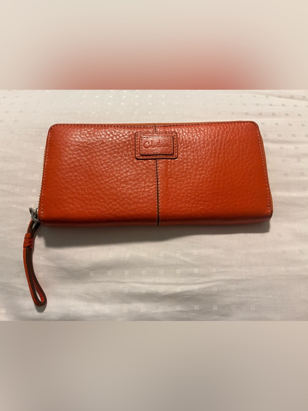 Vintage Cole Haan Pebbled Leather Zip Around Wallet in Orange